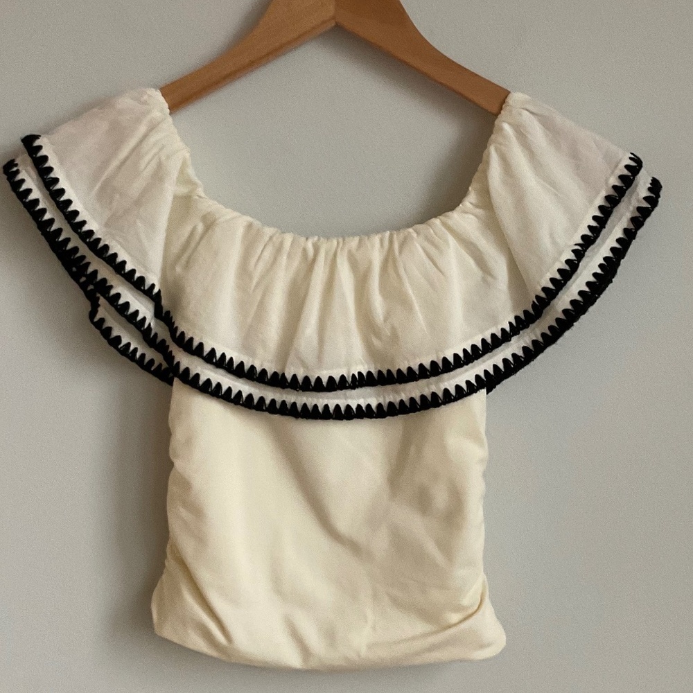 J Crew Ivory Off The Shoulder Ruffle Top XXS NWT - Picture 3 of 5